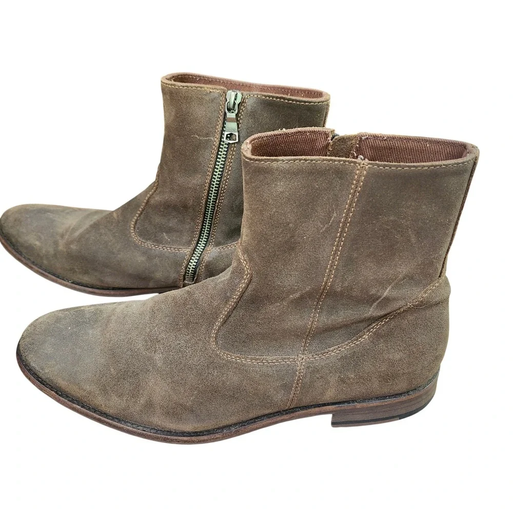 Banana Republic Mens 9.5 Brown Suede Leather Side Zip Ankle Boots Distressed